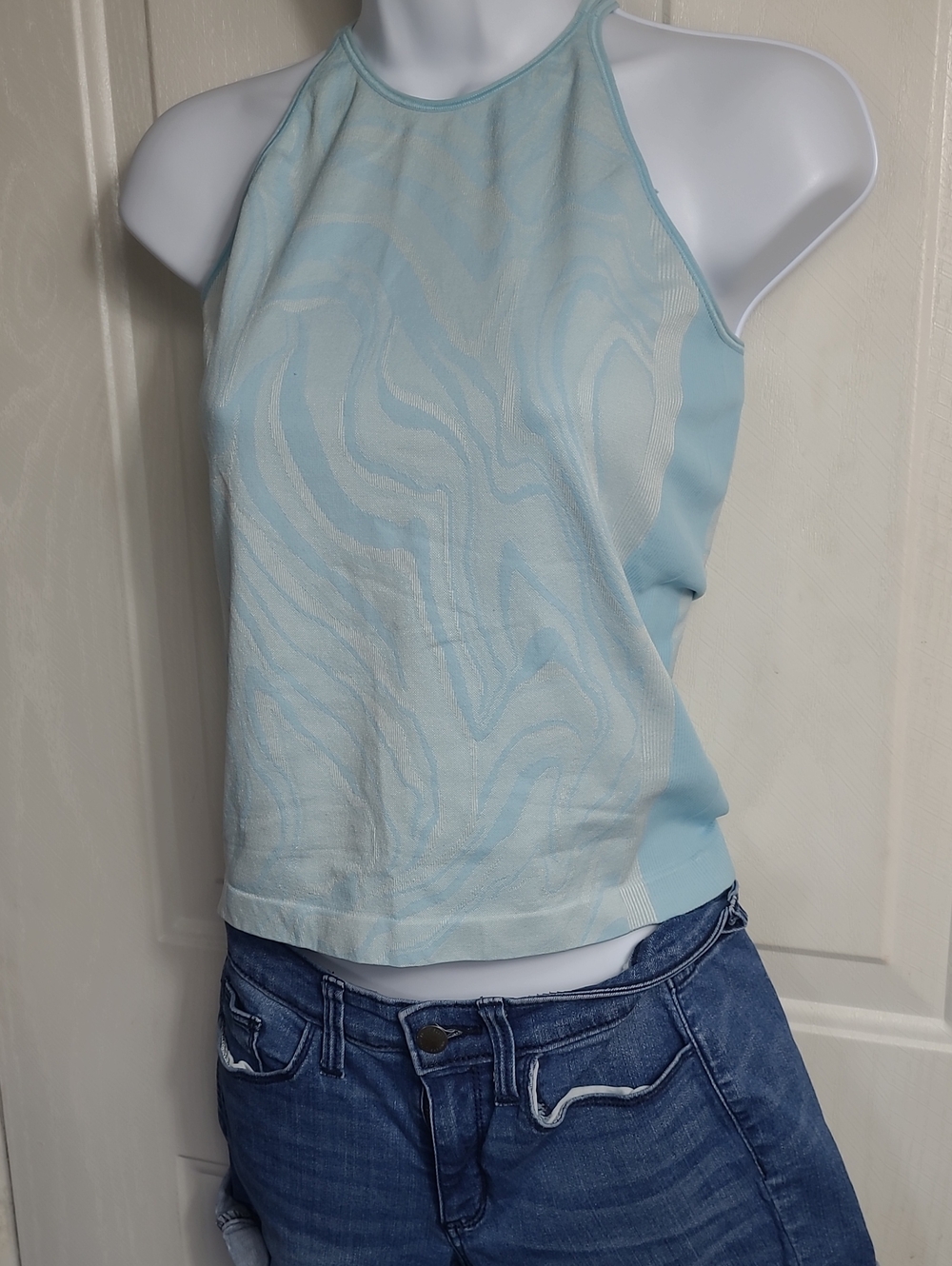 all in motion Light Blue Marble-Print Halter Tank Top